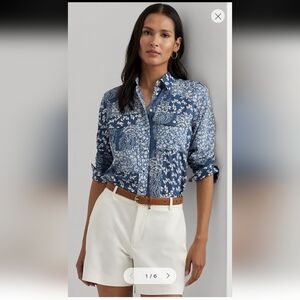 Ralf Lauren Classic Fit Patchwork Floral Voile Shirt